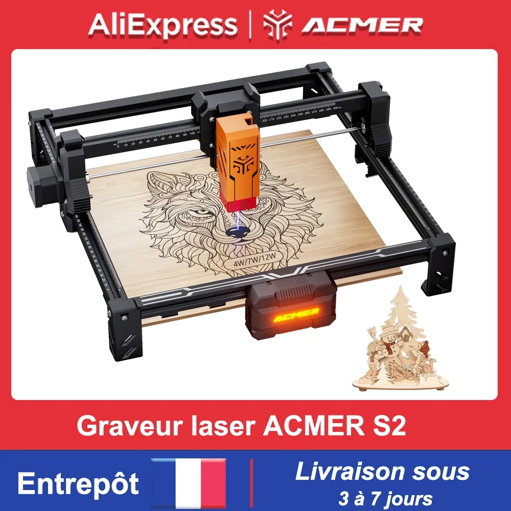 ACMER S2 graveur Laser 12W 7W 4W zone de travail 300*300mm Machine de